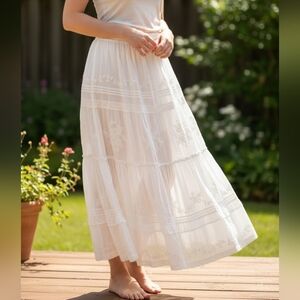 Bohemian White Tiered Lace Maxi Skirt